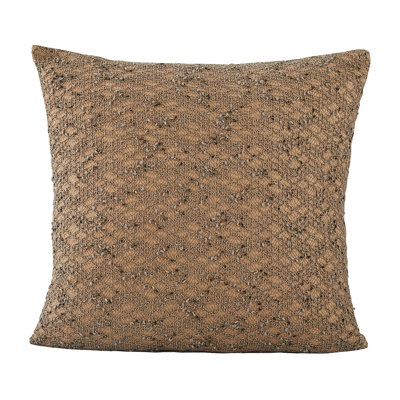 Violet Linen Cuddly Plush Boucle Pattern, Polyester, Mesh Netting Nabs Lace, 2 Ply, Solid Satin Fabric Backing, Brown , 18 Inch x 18 Inch, Square, Decorative Accent Throw Pillow
