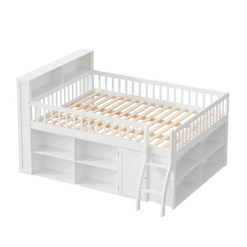 Grand lit mezzanine avec rangement, tête de lit avec lumière DEL, blanc, Grand lit, Blanc