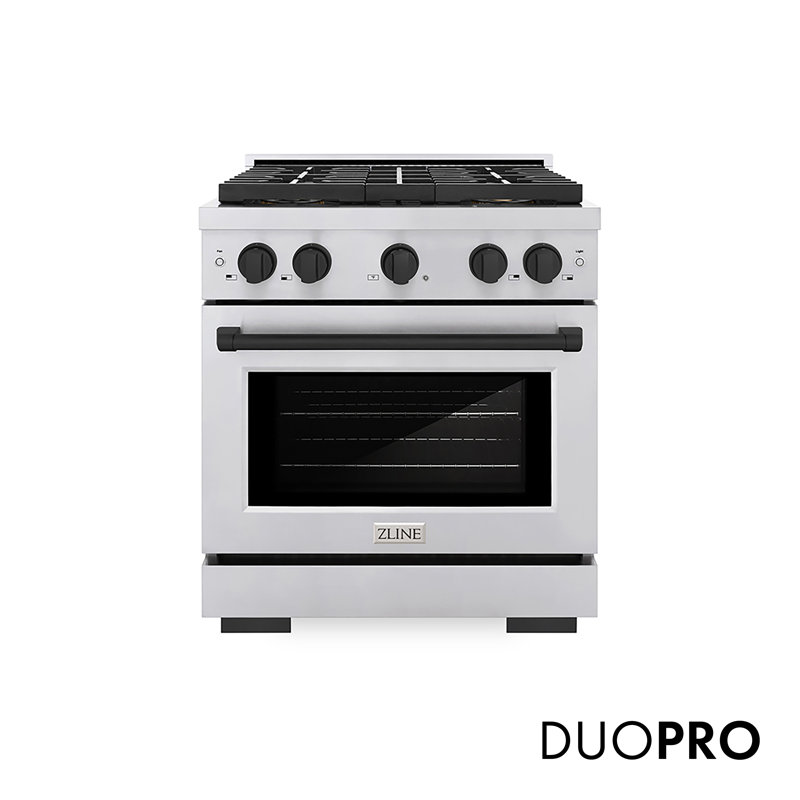 ZLINE Autograph Edition 30 in. 4.2 cu. ft. Paramount Gas Range W/ 4 Burner DuoPro Cooktop and Convection Gas Oven in Stainless Steel W/ White Matte Door and Champagne Bronze Accents