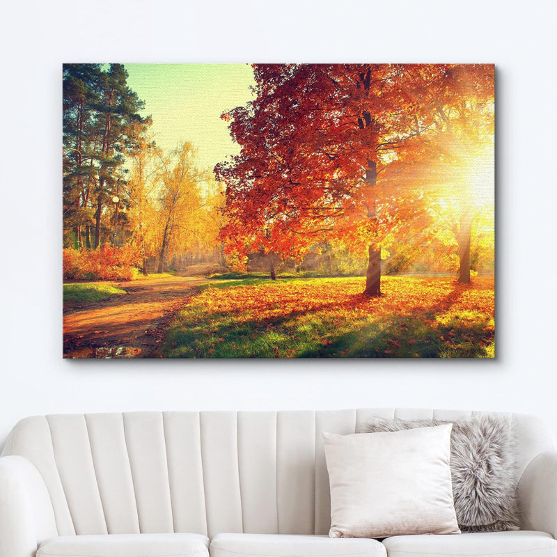 Reproduction d'art sur toile, paysage d'automne, H 32 po x l 48 po, Toile tendue, Sans cadre