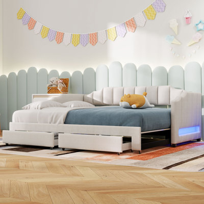 Upholstered Daybed Of Extendable Design With 2 Drawers And Led by Red Barrel Studio