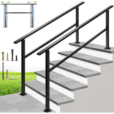 2-Pack Black Oval Steel Adjustable Outdoor Handrails