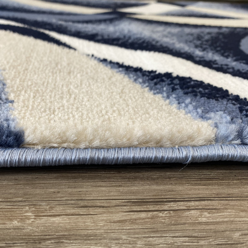 Tapis bleu marine à motif abstrait Catalan, Rectangle 4 pi x 5 pi