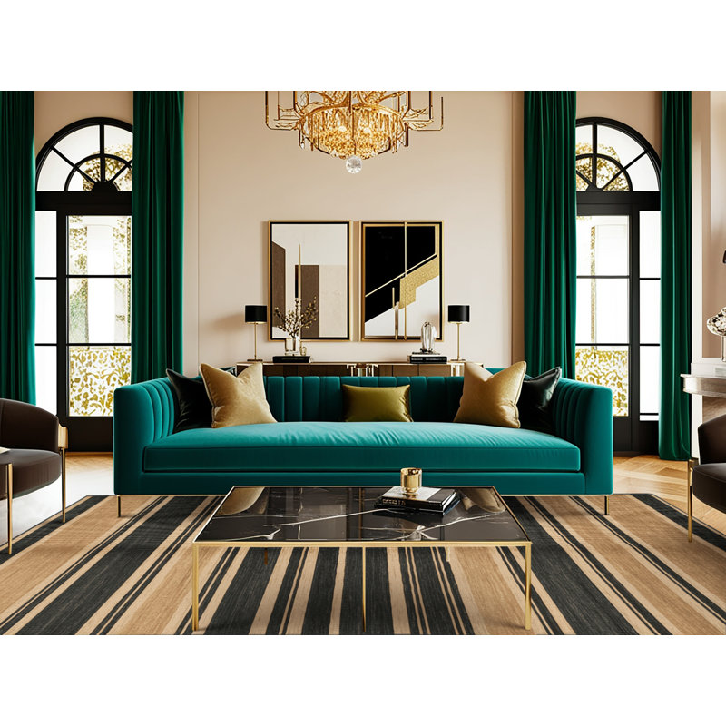 Washable Almond Dark Gray Striped Area Rug, Runner 2' x 4'