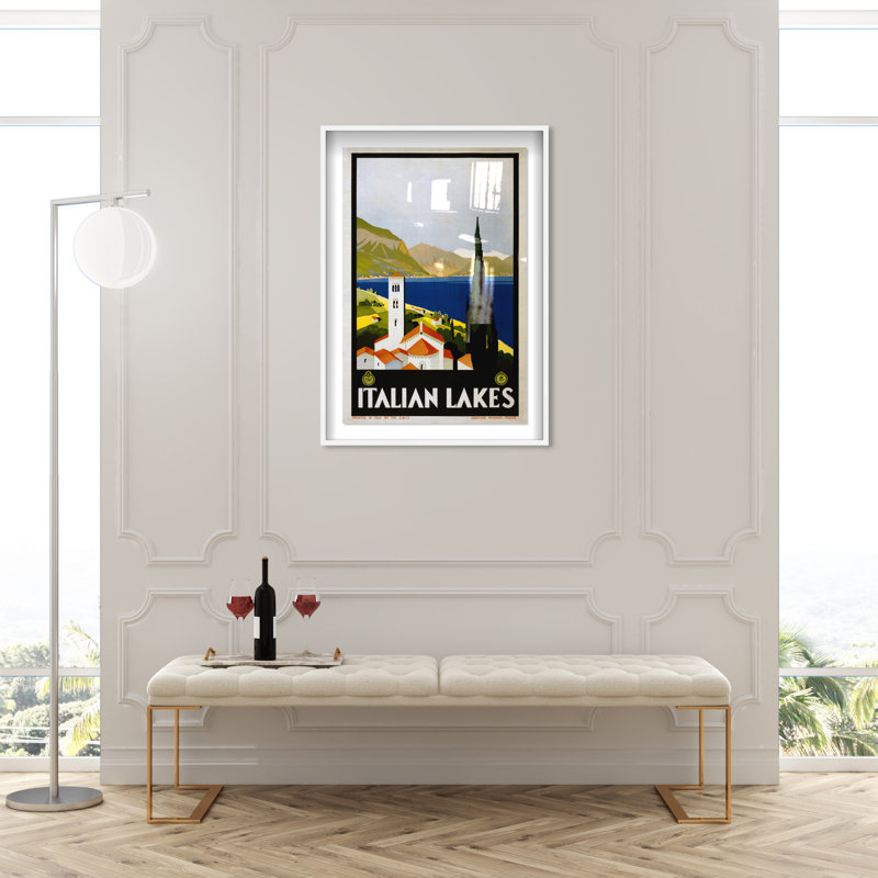 Affiche italienne italienne des Lacs bleus, reproduction encadrée par Joss & Main, H 46 po x l 31 po x P 2 po, Cadre blanc