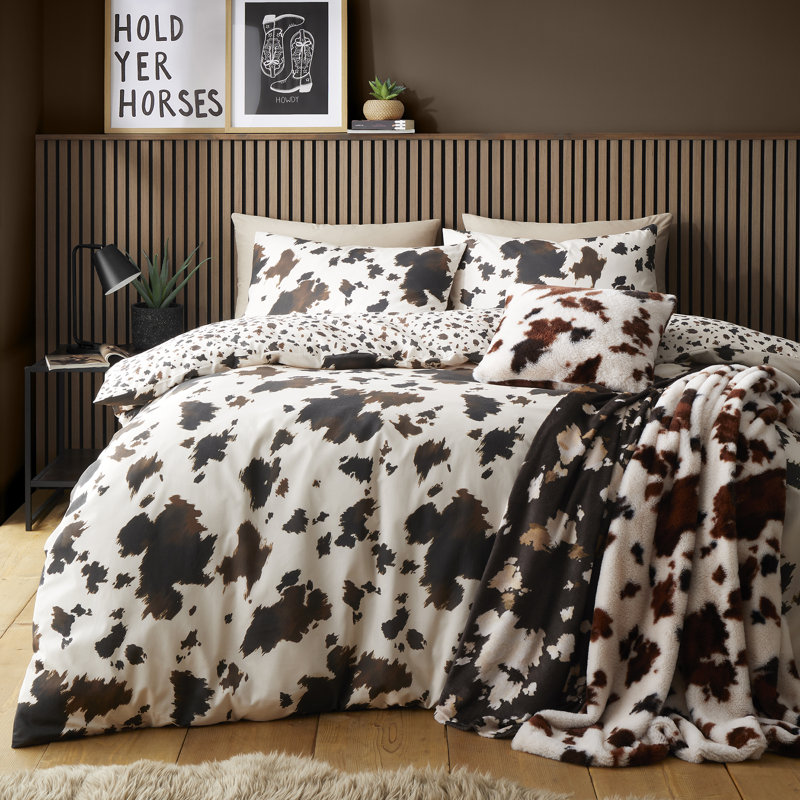 Fusion Cow Print Faux Fur Cushion Natural, Cushion Cover