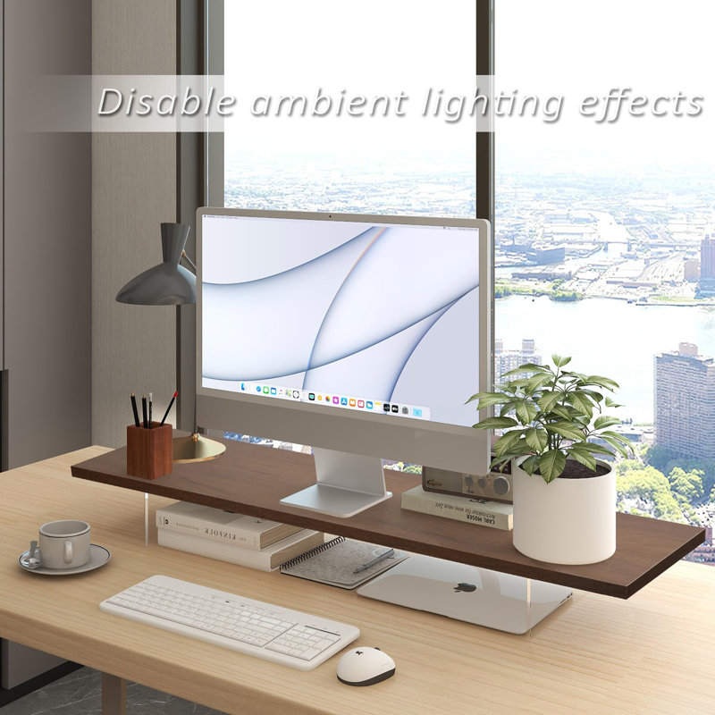 Monitor Stand Riser,Wood & Acrylic Computer Monitor Stand With LED Light,Desk Accessories Desktop Organizer Stand For Computer,Laptop,Printer,PC & TV Screen Riser