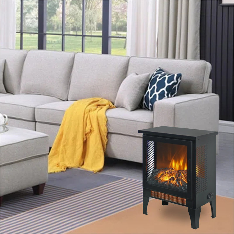 Foyers d'intérieur et accessoires avec verre trempé noir antique + tôle, rangement et télécommande