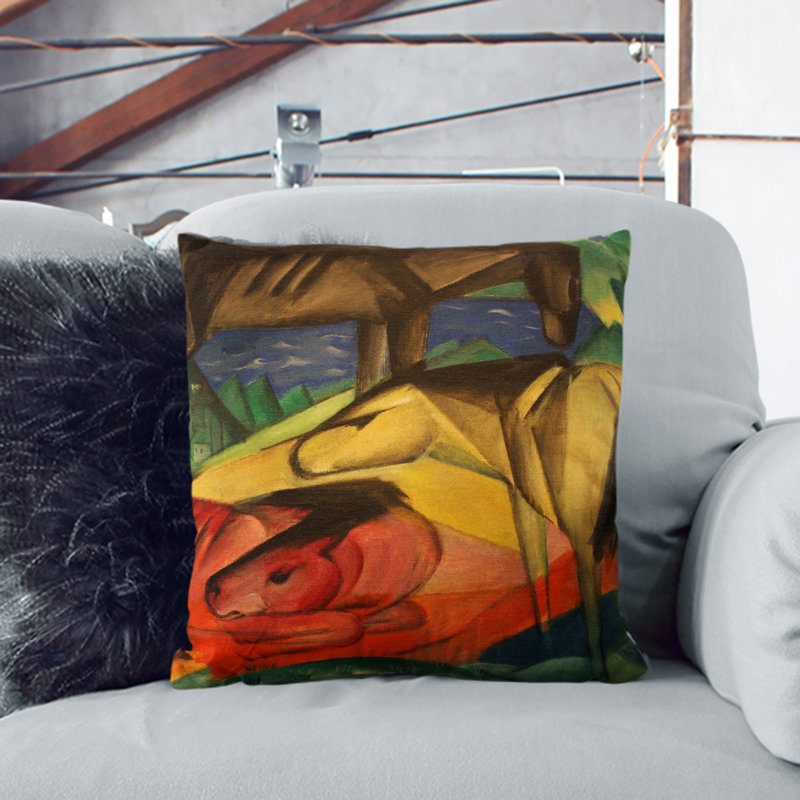 Three Horses Scatter Cushion with Filling, 40cm H x 40cm W x 15cm D, White