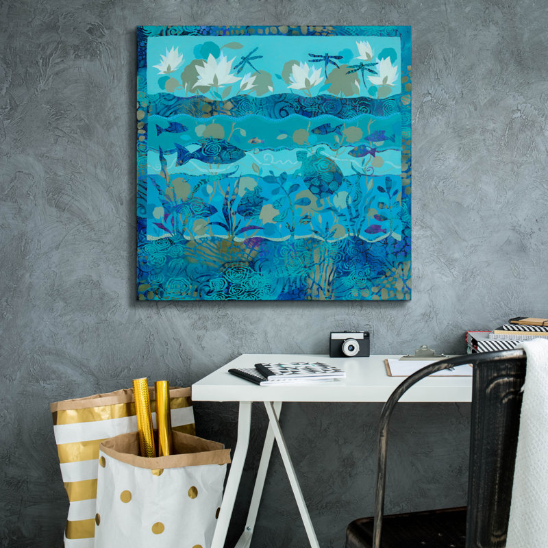  «Waterlilies And Dragonflies» par Sue Davis, art mural sur toile, 26 po x 26 po, H 26 po x l 26 po