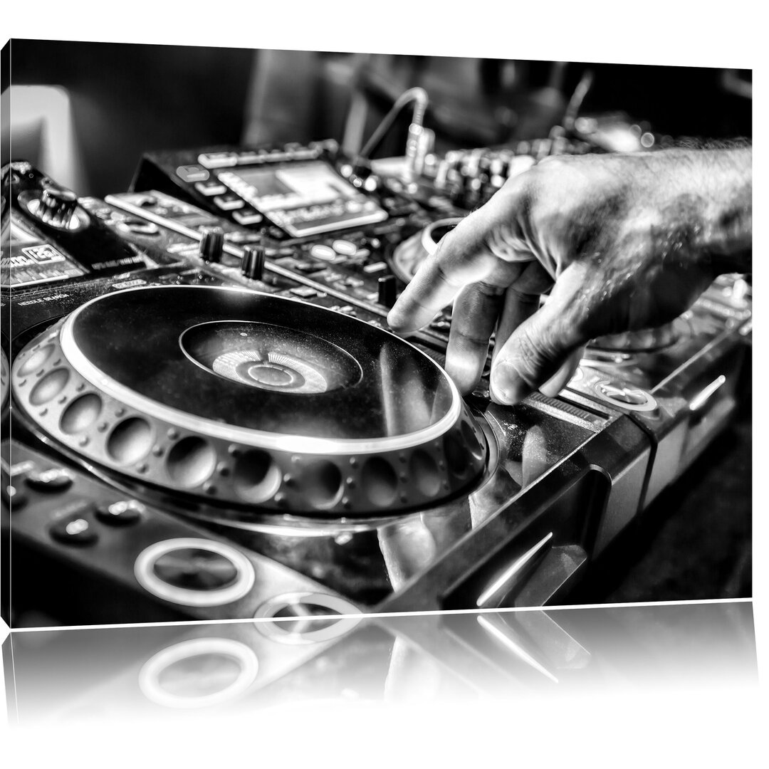 Leinwandbild DJ Plattenteller, Cool Music in Monochrom