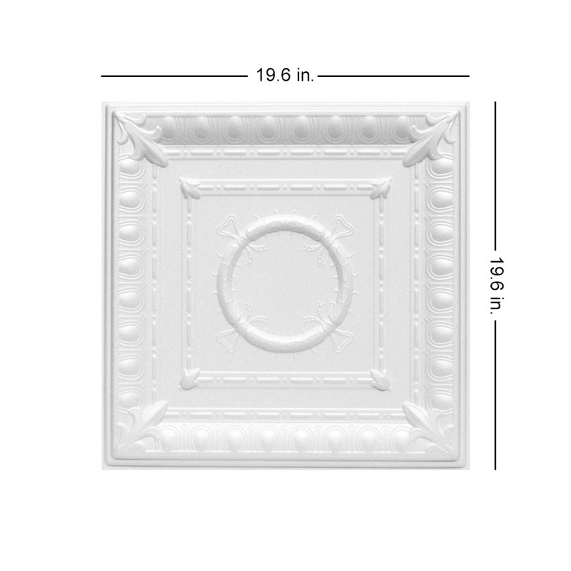 Tuile de plafond en polystyrène à collage romane 1,6 pi x 1,6 pi Romanesque Wreath, Blanc ultra pur - Satin (Behr)