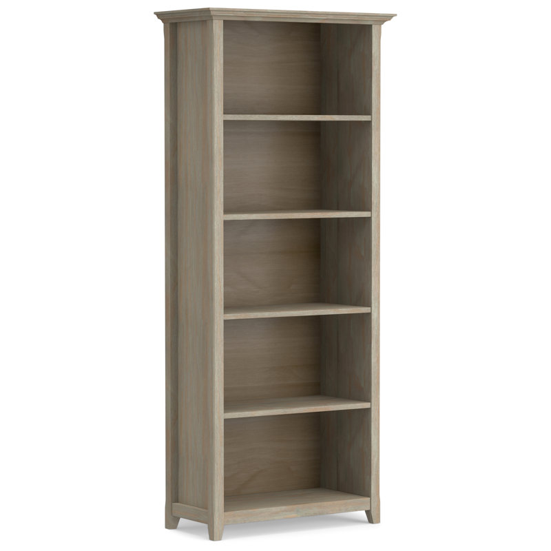 Amherst 30"W Solid Wood 5 Shelf Bookcase with Adjustable Shelves, Distressed Gray