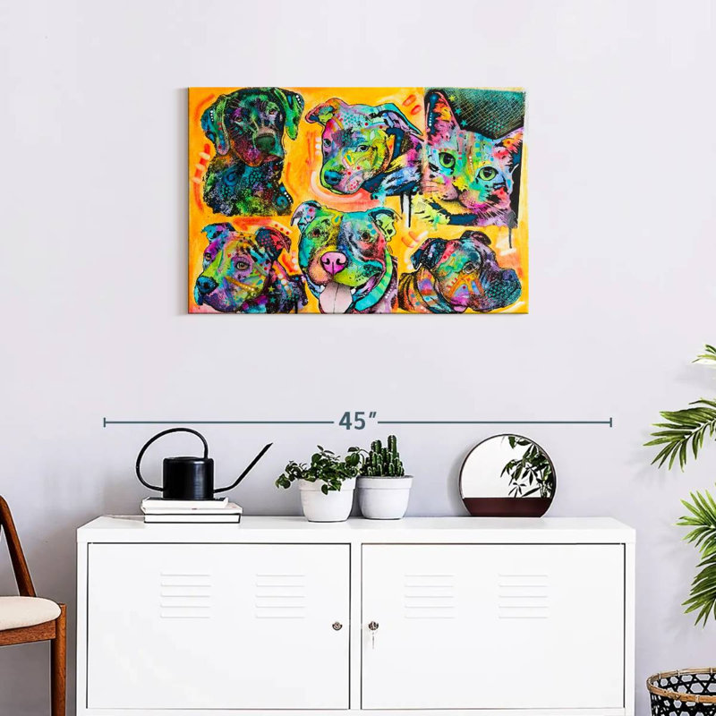 Brampt 5 Dogs And A Cat, 20" H x 30" W