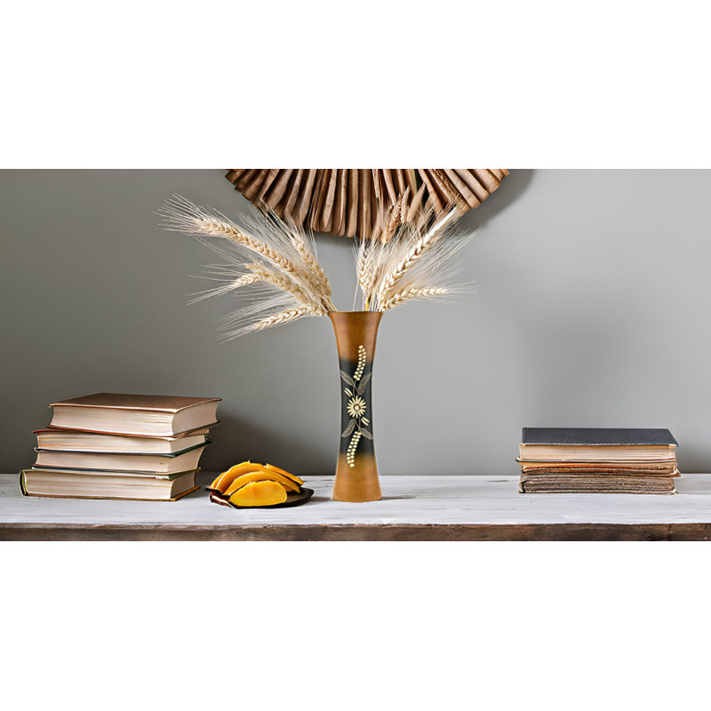 Vase délicat en bois de manguier concave brun et noir