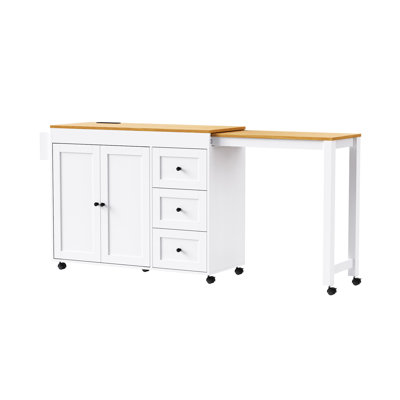 74.8" Kitchen Island With Extendable Dining Table