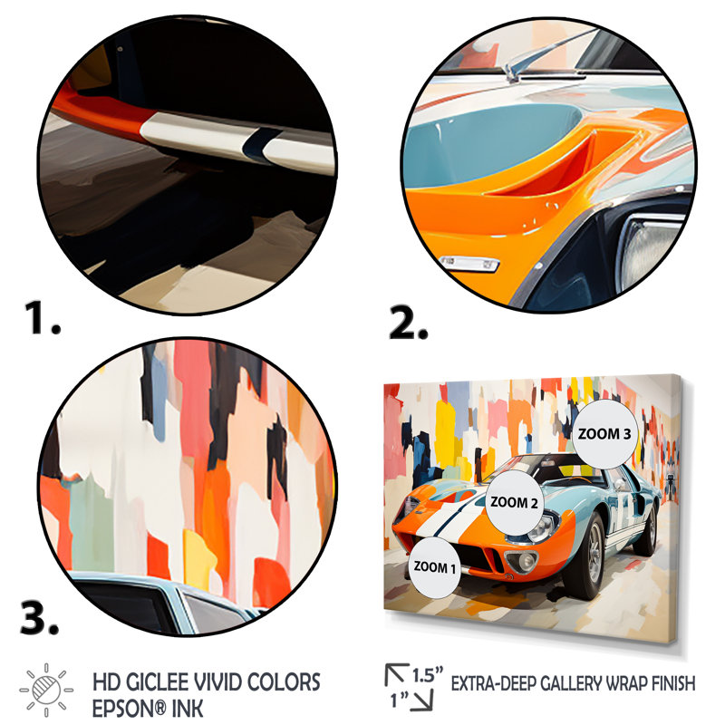 Orange orange, voiture de course American Gt - art mural, Cadre flottant noir, H 16 po x l 32 po x P 1 po