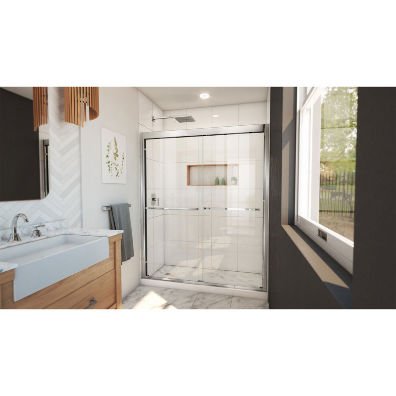 Porte de douche coulissante double sans cadre Duet Plus l 56 po x H 72 po, Chrome