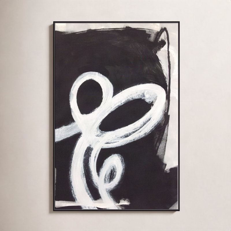 White Swirly Swirls 2 - Cadre flottant, reproduction d'art sur toile, H 61 po x l 41 po x P 2 po, Toile encadrée noire