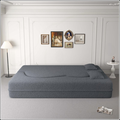 Canapé-lit convertible en tissu Teddy avec 2 coussins, matelas pliant pleine grandeur, aucun assemblage requis