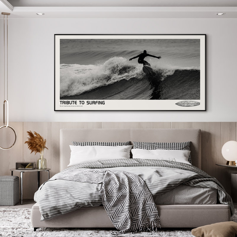 Très grand art mural imprimé sur tissu - Tribute to Surfing Beach Coastal, H 24 po x l 46 po