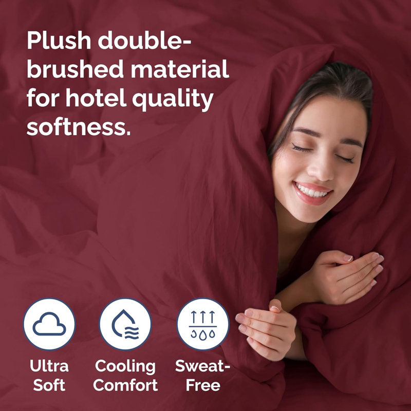 Premium 3-Piece Duvet Cover Set - Hotel Quality Soft & Cooling Comforter Cover With Zipper & Matching Pillowcases, Burgundy