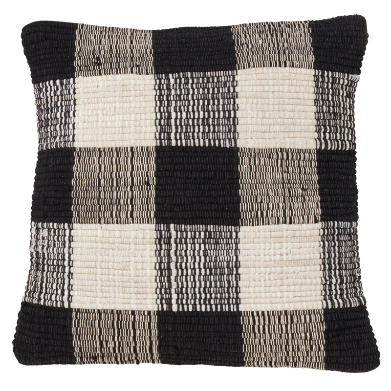 Housse et insert de coussin décoratif en coton écossais, Noir, Polyester / Bourre en polyester