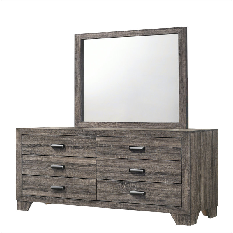 Mobilier de chambre 1 pièce à 6 tiroirs avec commode de rangement contemporaine en métal rustique gris rustique