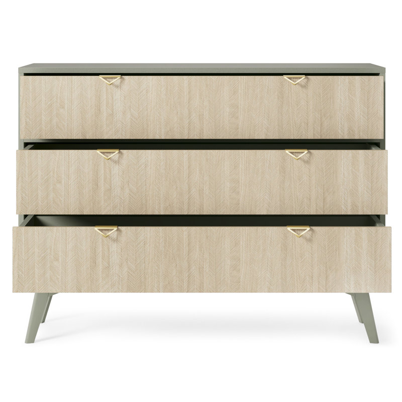 Amata 106cm W 3 - Drawer Chest of Drawers, Light Sage Matt/Oak Scandi