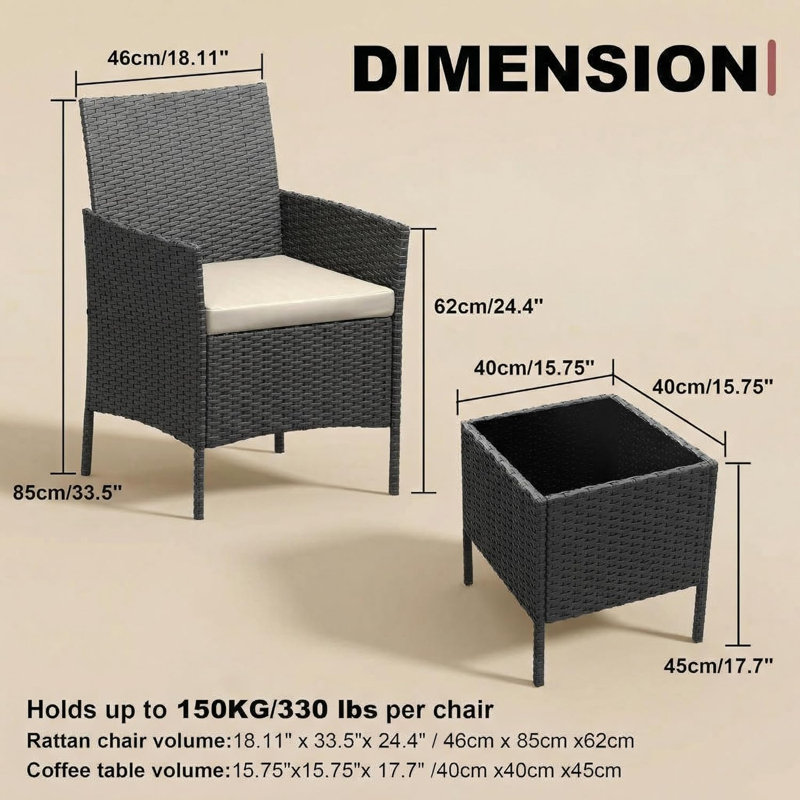 Patio Furniture Set, PE Rattan Wicker 3 Pcs Outdoor Sofa Set,Washable Cushion and Tempered Glass Tabletop, Conversation Furniture for Garden Poolside Balcony(Grey/Beige)