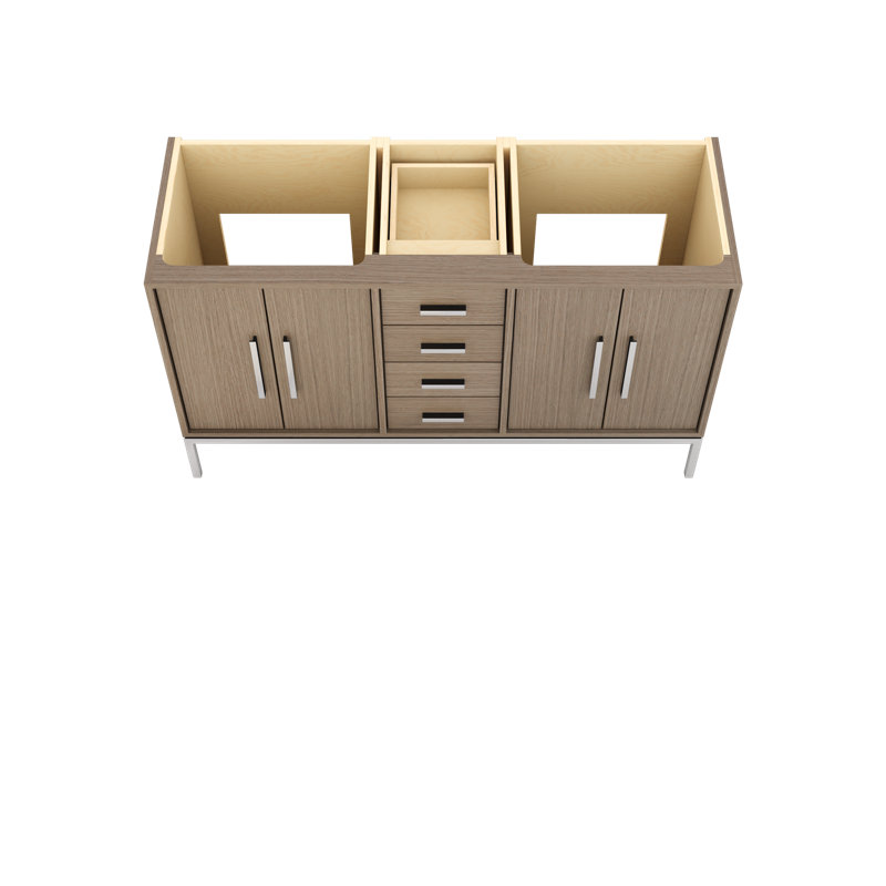 Rift White Oak Double Bath Vanity, Natural Weathered, 60", Polished Chrome