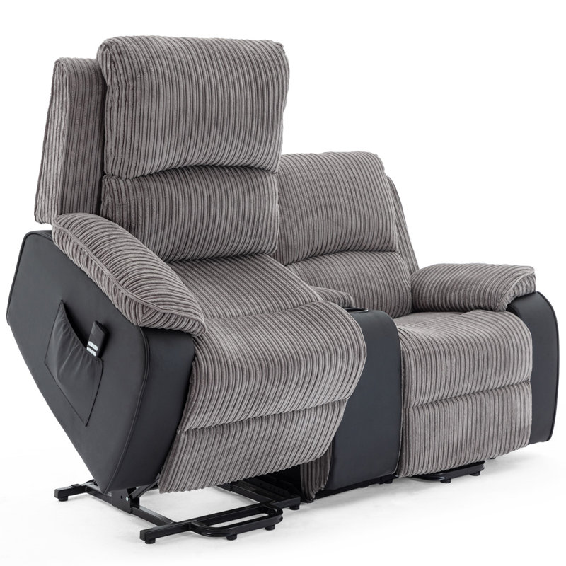 Mitrita 2 Seater Rise Recliner Upholstered Loveseat Sofa with Drinks Console, Dual Motor, Grey