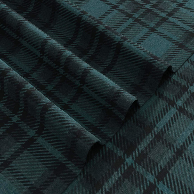 TWOPAGES Unlined Plaid Curtain Gingham Faux Linen Pinch Pleat Curtain, Midnight, 26" W x 96" L