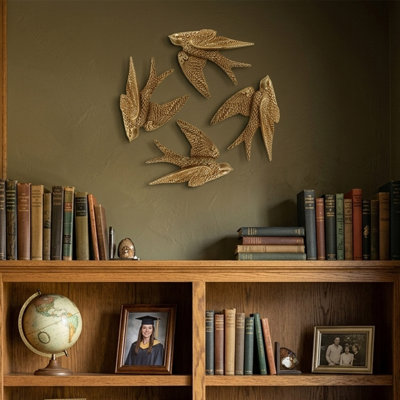 Set of 4 Vintage Bird Wall Sculpture, 4.7" Antique Gold Resin 3D Hanging Wall Art Decor for Indoor Outdoor