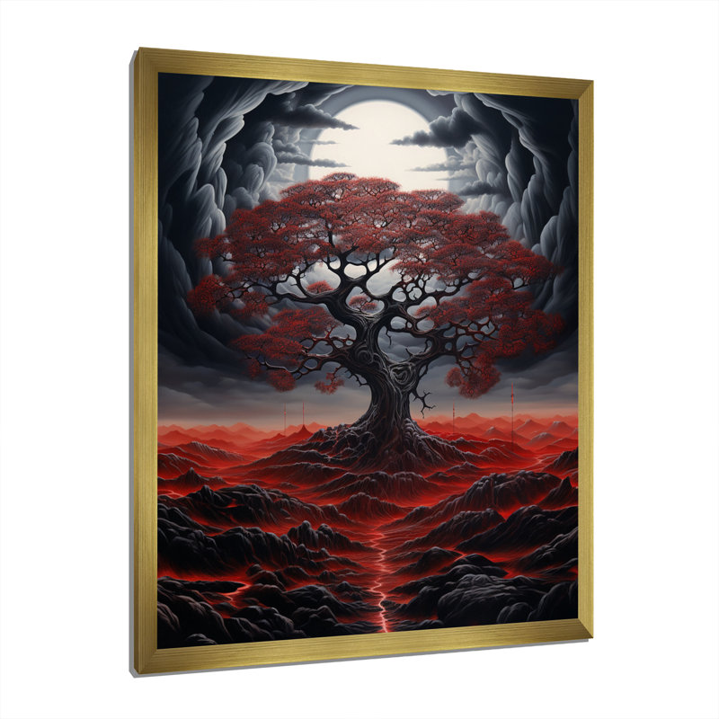 «Occult Red Tree Full Moon Mountain Magic», reproduction sur toile, H 40 po x l 30 po x P 1,5 po