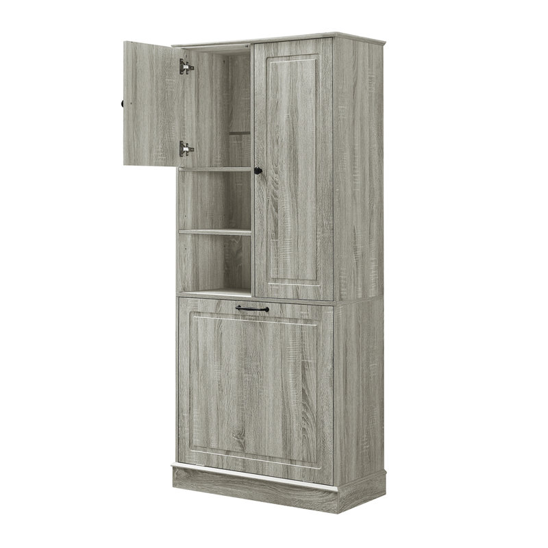 67.7"H Slim Freestanding Bathroom Storage Cabinet with Adjustable Shelf Multi-Functional Organizer for Bathroom/Laundry Room (White/Black/Oak Grey)