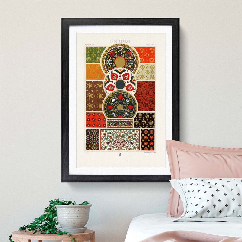 Indo-Persian Themed Patterns by Albert Racinet - Framed Print, Black, 76cm H x 50cm W x 2cm D