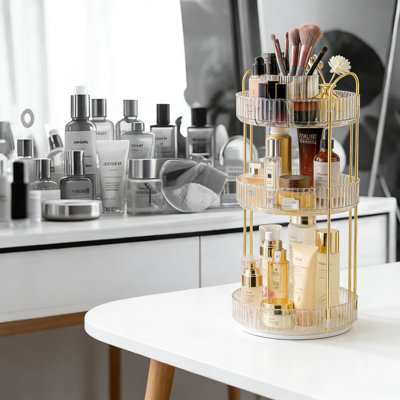 Organisateur de maquillage rotatif à 360 degrés avec grande capacité de rangement à 3 niveaux pour les cosmétiques, les soins de la peau et le rangement des parfums