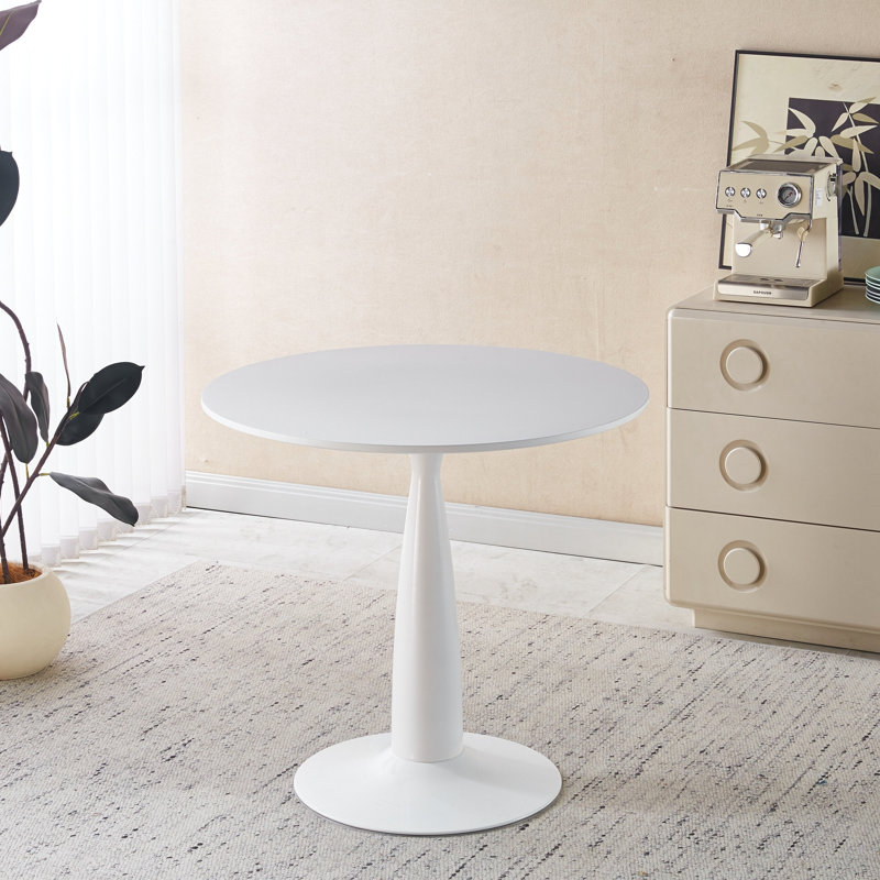 Table à piédestal 31,5 pouces de style Mid-Century moderne, table de salle à manger multifonctionnelle pour 4 à 6 personnes et grande table basse, plateau en panneau de fibres à densité moyenne blanc pour le salon, la cuisine et le bureau
