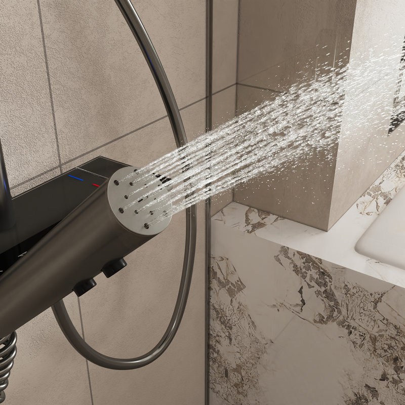 Adjustable Height 3-In-1 Shower System With Rain Showerhead, Handheld & Spray Gun