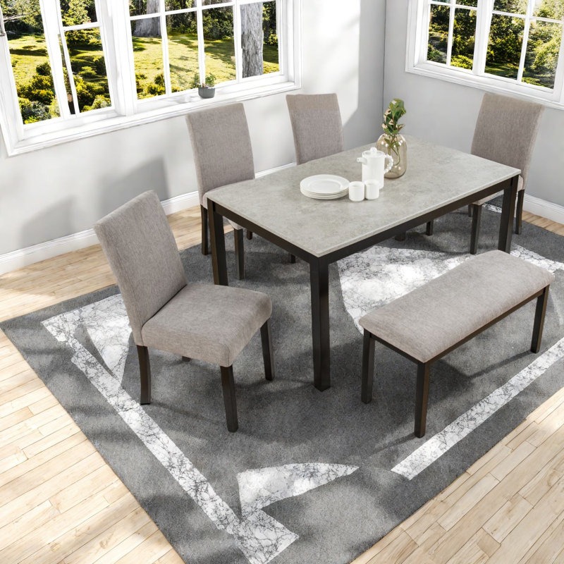 Ensembles de table de salle à manger 6 pièces de qualité supérieure, en bois massif, de style industriel moderne pour la maison
