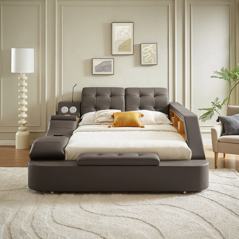Upholstered Sleigh Bed, King, Brown