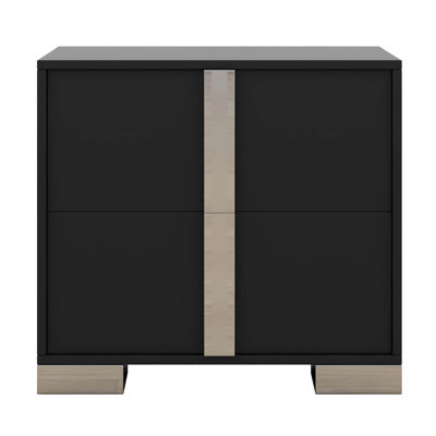 Elegant Nightstand, Modern 2 Drawer Bedside Table With Mirrored Metal Handle, Wood Nightstand For Bedroom, End Sofa Side Table