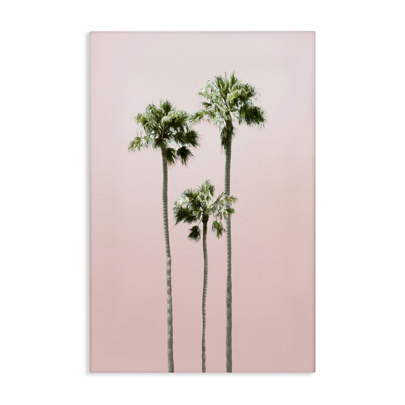 Palmeraie, ciel rose, toile par Natalie Carpentieri, H 30 po x l 20 po