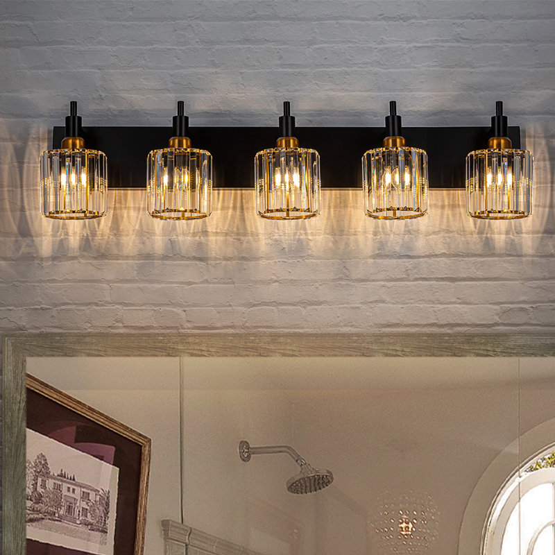 Éclairage pour meuble-lavabo à intensité variable Taevion, 5 lumières, Noir et or