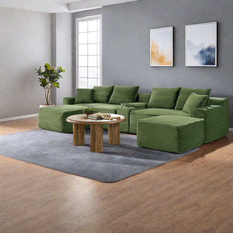 Canapé modulaire spacieux en velours côtelé modulaire vert pour la vie moderne