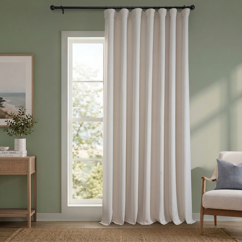 Ottis Faux Linen Room Darkening Curtain Panel, 100" W x 96" L, Birch