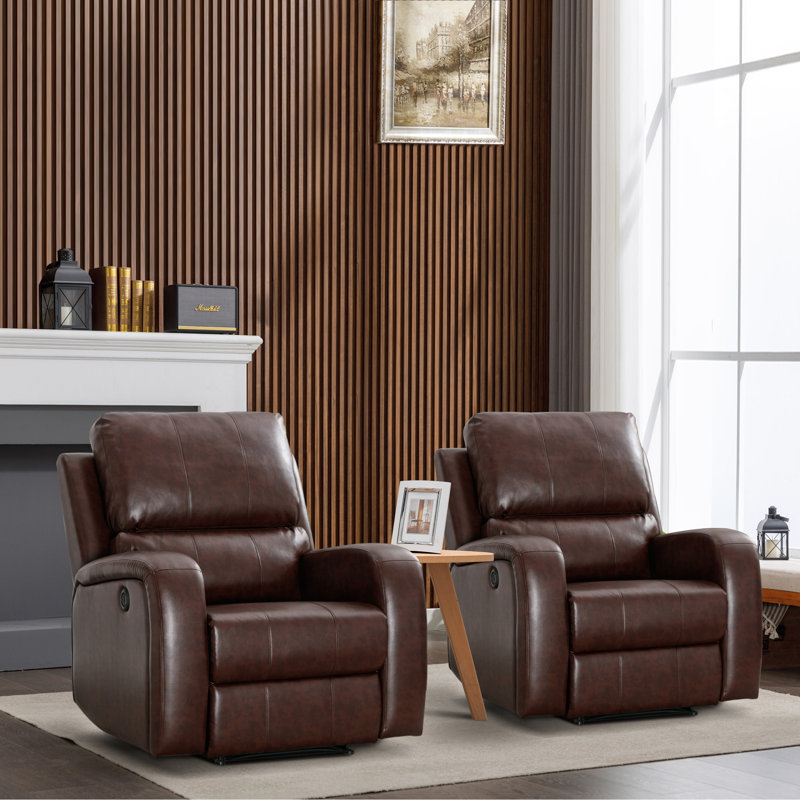 Karelie 36.1" Wide Faux Leather Power Standard Recliner, Dark Brown Faux Leather