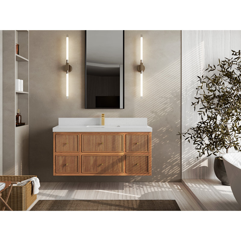 Teck flottant uni 48 po Sonoma X P 22 po De salle de bain, Quartz de Carrare