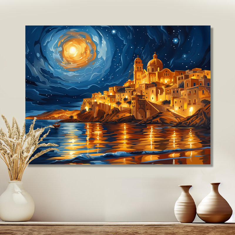 Moonlit, Égypte dans la nuit étoilée, scène de désert II - Égypte, impression d'art mural, Toile tendue